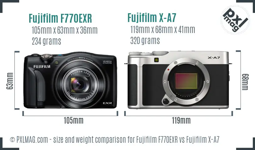 Fujifilm F770EXR vs Fujifilm X-A7 size comparison