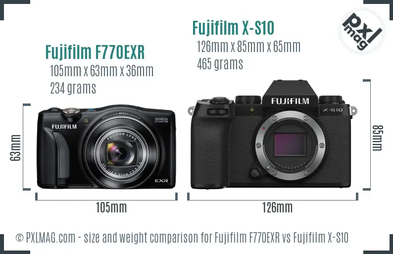 Fujifilm F770EXR vs Fujifilm X-S10 size comparison Fujifilm F770EXR vs Fujifilm X-S10 size comparison