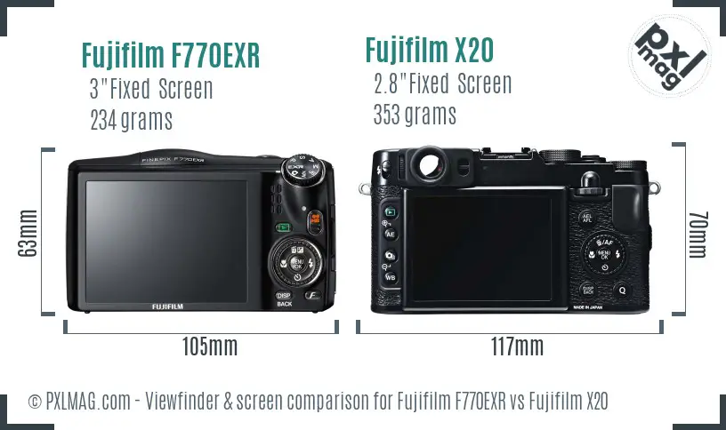 Fujifilm F770EXR vs Fujifilm X20 Screen and Viewfinder comparison