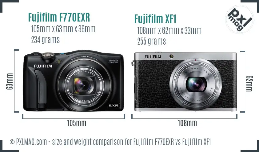 Fujifilm F770EXR vs Fujifilm XF1 size comparison