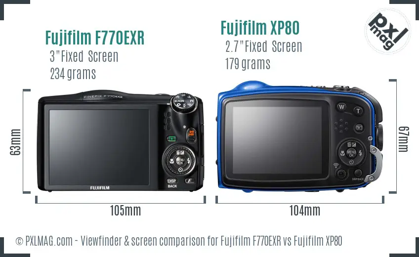 Fujifilm F770EXR vs Fujifilm XP80 Screen and Viewfinder comparison