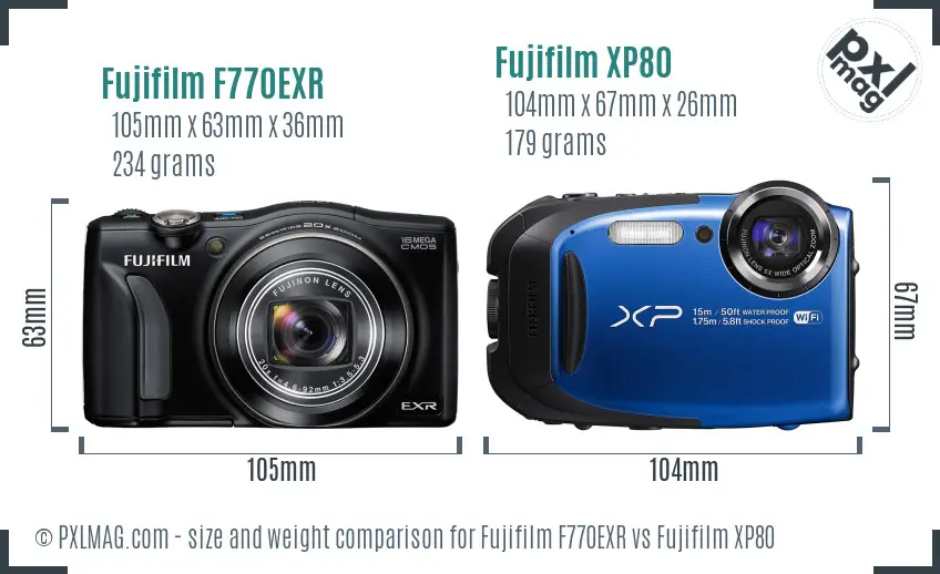 Fujifilm F770EXR vs Fujifilm XP80 size comparison