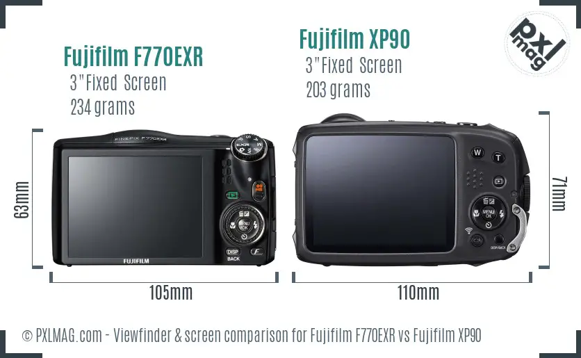 Fujifilm F770EXR vs Fujifilm XP90 Screen and Viewfinder comparison