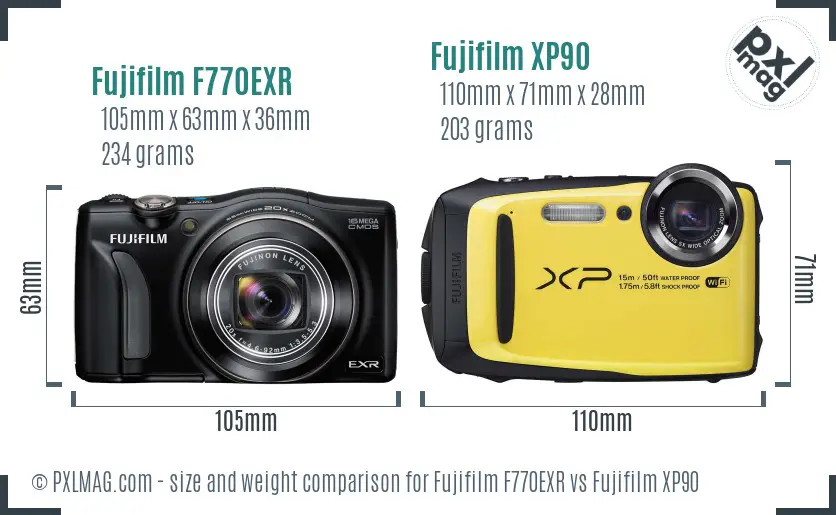 Fujifilm F770EXR vs Fujifilm XP90 size comparison