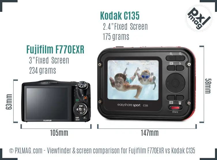 Fujifilm F770EXR vs Kodak C135 Screen and Viewfinder comparison