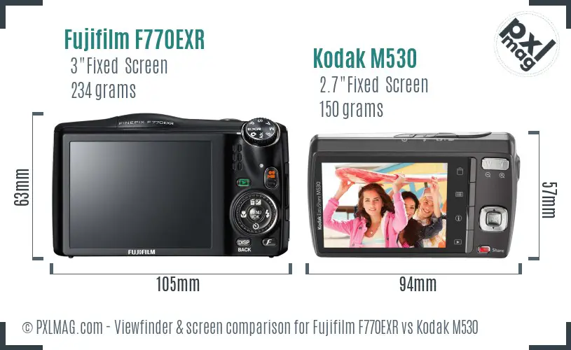 Fujifilm F770EXR vs Kodak M530 Screen and Viewfinder comparison