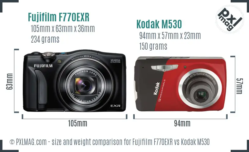 Fujifilm F770EXR vs Kodak M530 size comparison
