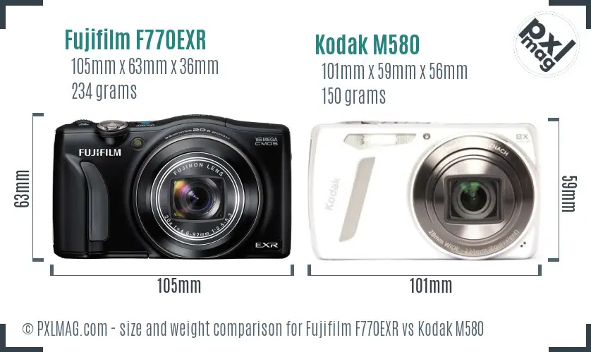 Fujifilm F770EXR vs Kodak M580 size comparison