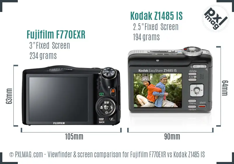 Fujifilm F770EXR vs Kodak Z1485 IS Screen and Viewfinder comparison