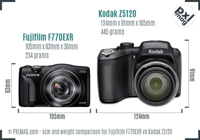 Fujifilm F770EXR vs Kodak Z5120 size comparison Fujifilm F770EXR vs Kodak Z5120 size comparison