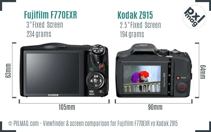 Fujifilm F770EXR vs Kodak Z915 Screen and Viewfinder comparison
