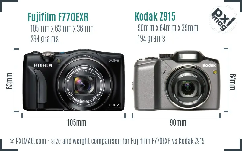 Fujifilm F770EXR vs Kodak Z915 size comparison