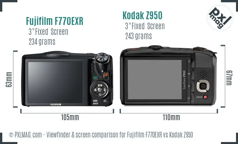 Fujifilm F770EXR vs Kodak Z950 Screen and Viewfinder comparison