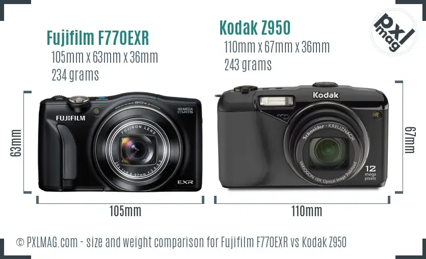 Fujifilm F770EXR vs Kodak Z950 size comparison