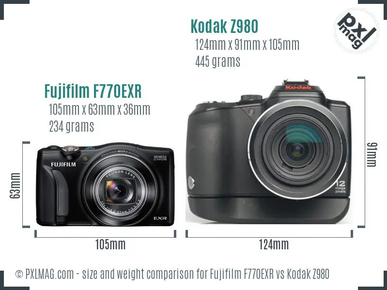 Fujifilm F770EXR vs Kodak Z980 size comparison