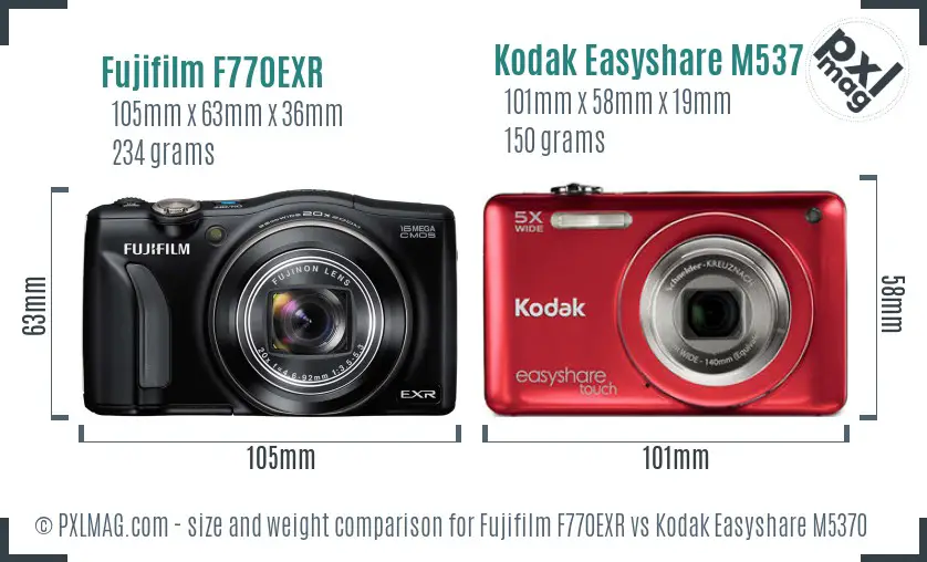 Fujifilm F770EXR vs Kodak Easyshare M5370 size comparison