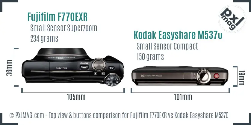 Fujifilm F770EXR vs Kodak Easyshare M5370 top view buttons comparison