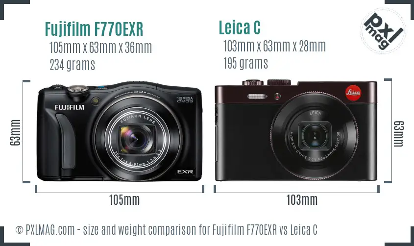 Fujifilm F770EXR vs Leica C size comparison