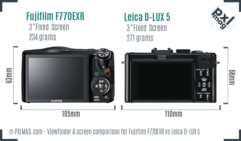 Fujifilm F770EXR vs Leica D-LUX 5 Screen and Viewfinder comparison