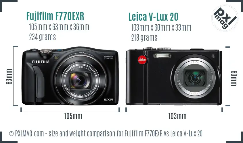 Fujifilm F770EXR vs Leica V-Lux 20 size comparison