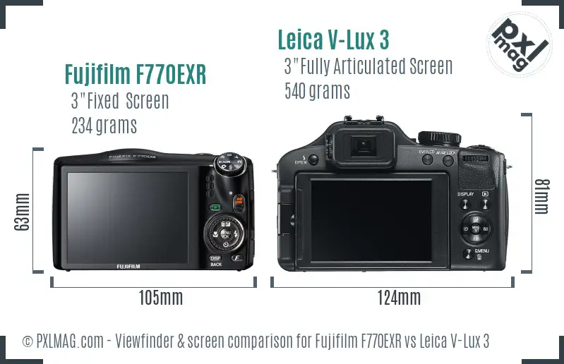 Fujifilm F770EXR vs Leica V-Lux 3 Screen and Viewfinder comparison