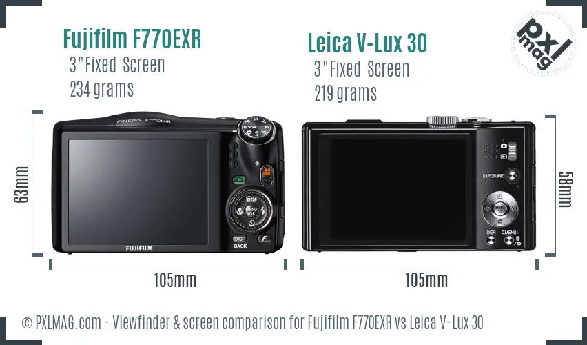 Fujifilm F770EXR vs Leica V-Lux 30 Screen and Viewfinder comparison