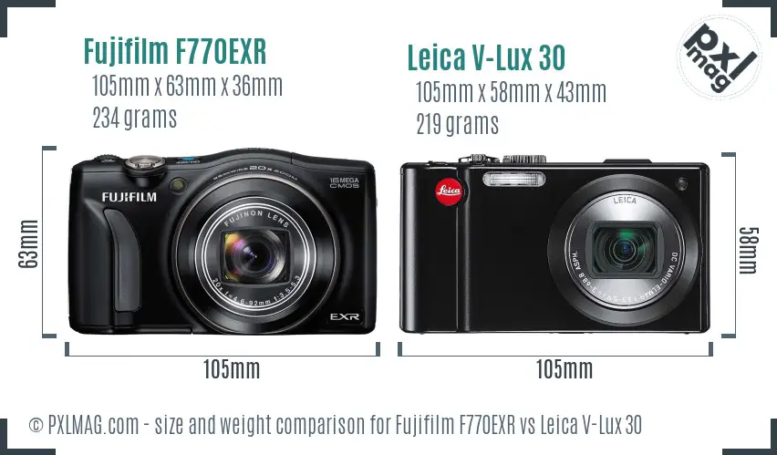 Fujifilm F770EXR vs Leica V-Lux 30 size comparison