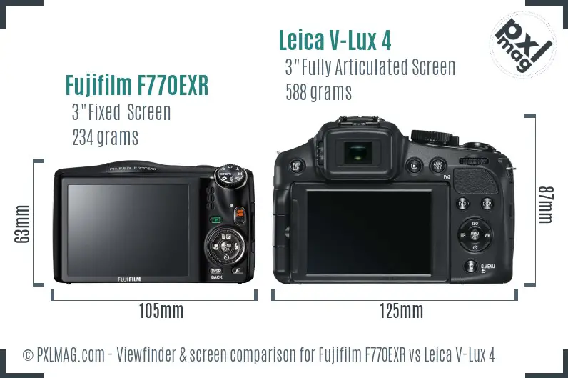 Fujifilm F770EXR vs Leica V-Lux 4 Screen and Viewfinder comparison