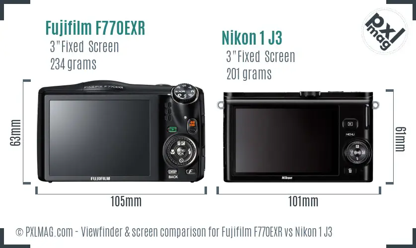 Fujifilm F770EXR vs Nikon 1 J3 Screen and Viewfinder comparison