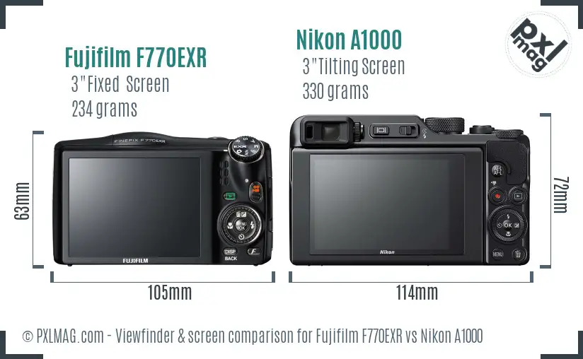 Fujifilm F770EXR vs Nikon A1000 Screen and Viewfinder comparison