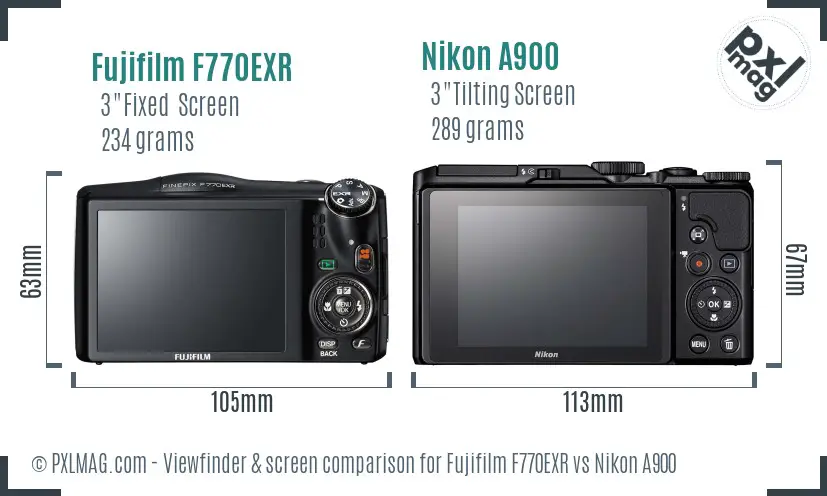 Fujifilm F770EXR vs Nikon A900 Screen and Viewfinder comparison