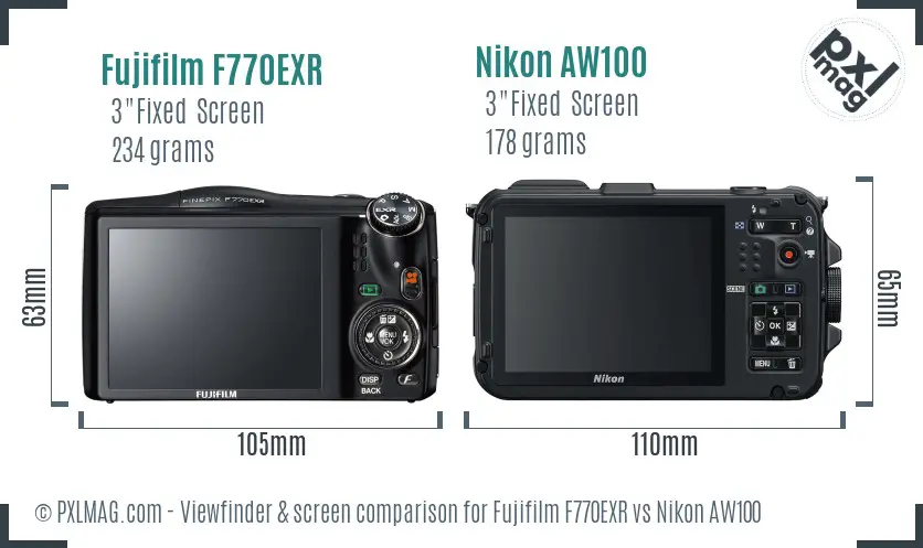 Fujifilm F770EXR vs Nikon AW100 Screen and Viewfinder comparison