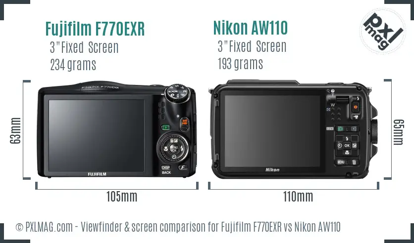 Fujifilm F770EXR vs Nikon AW110 Screen and Viewfinder comparison