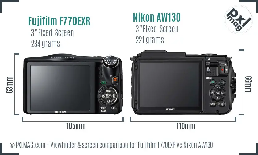 Fujifilm F770EXR vs Nikon AW130 Screen and Viewfinder comparison