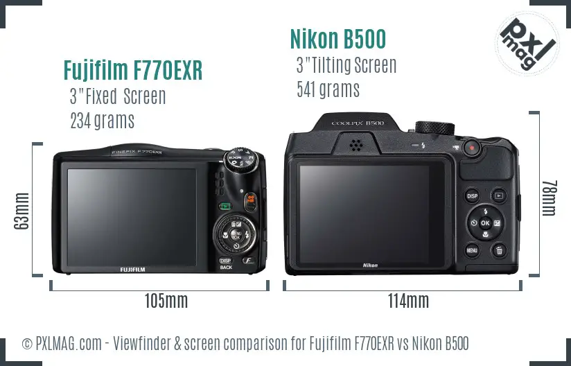 Fujifilm F770EXR vs Nikon B500 Screen and Viewfinder comparison
