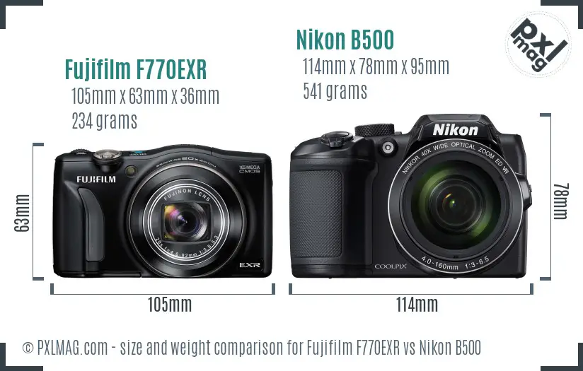 Fujifilm F770EXR vs Nikon B500 size comparison
