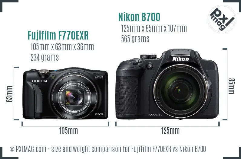 Fujifilm F770EXR vs Nikon B700 size comparison
