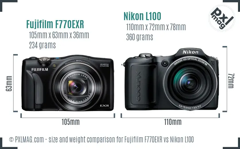 Fujifilm F770EXR vs Nikon L100 size comparison Fujifilm F770EXR vs Nikon L100 size comparison