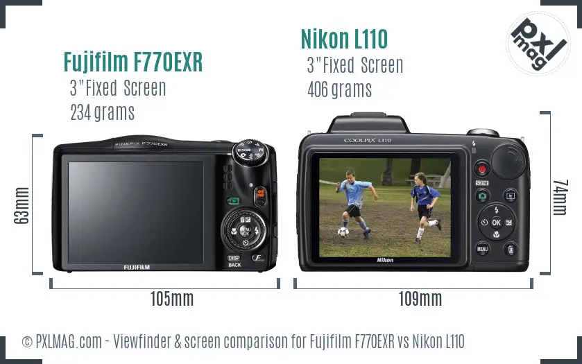 Fujifilm F770EXR vs Nikon L110 Screen and Viewfinder comparison