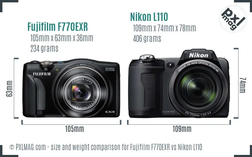 Fujifilm F770EXR vs Nikon L110 size comparison