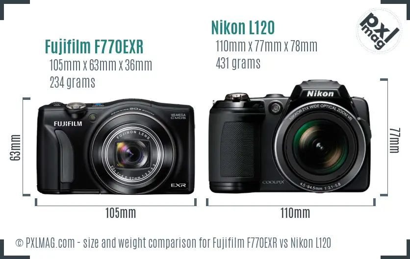 Fujifilm F770EXR vs Nikon L120 size comparison