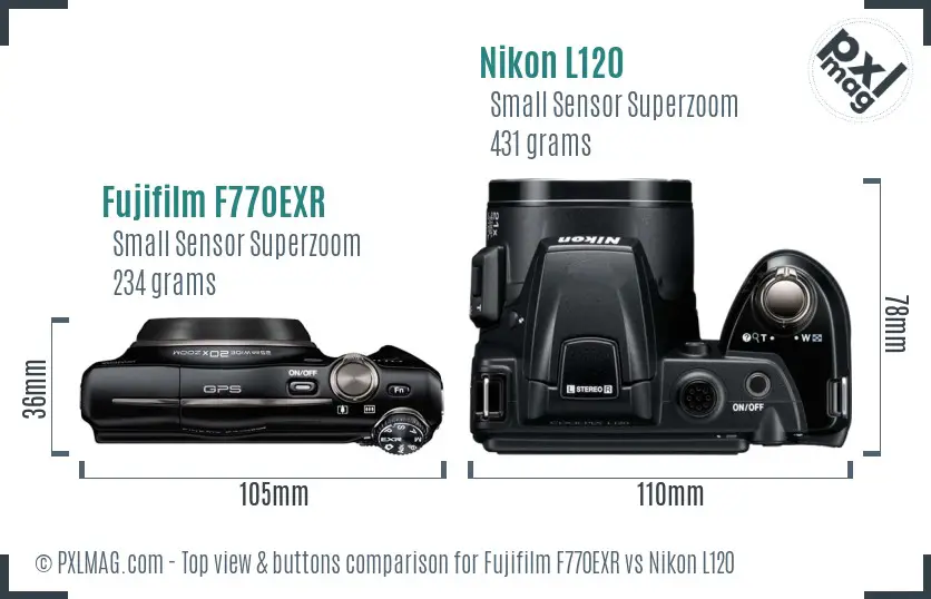 Fujifilm F770EXR vs Nikon L120 top view buttons comparison