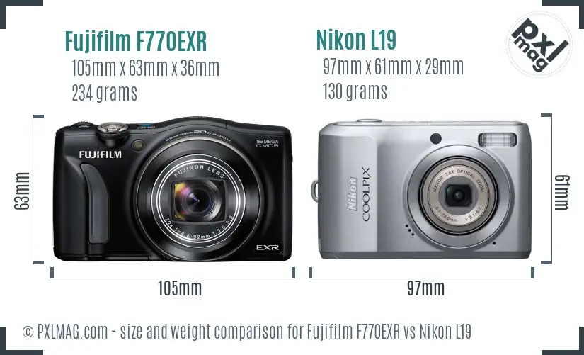 Fujifilm F770EXR vs Nikon L19 size comparison