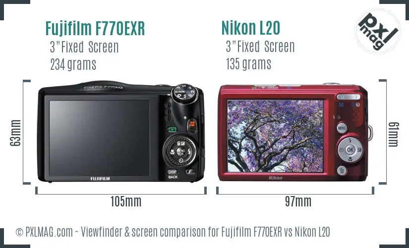 Fujifilm F770EXR vs Nikon L20 Screen and Viewfinder comparison