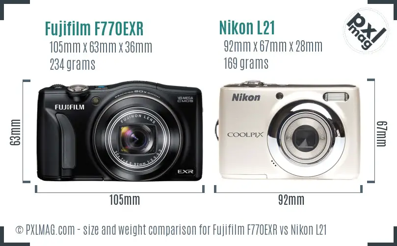 Fujifilm F770EXR vs Nikon L21 size comparison