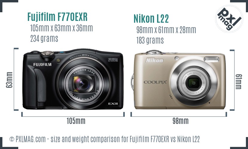 Fujifilm F770EXR vs Nikon L22 size comparison Fujifilm F770EXR vs Nikon L22 size comparison