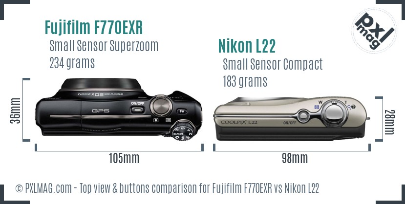 Fujifilm F770EXR vs Nikon L22 top view buttons comparison