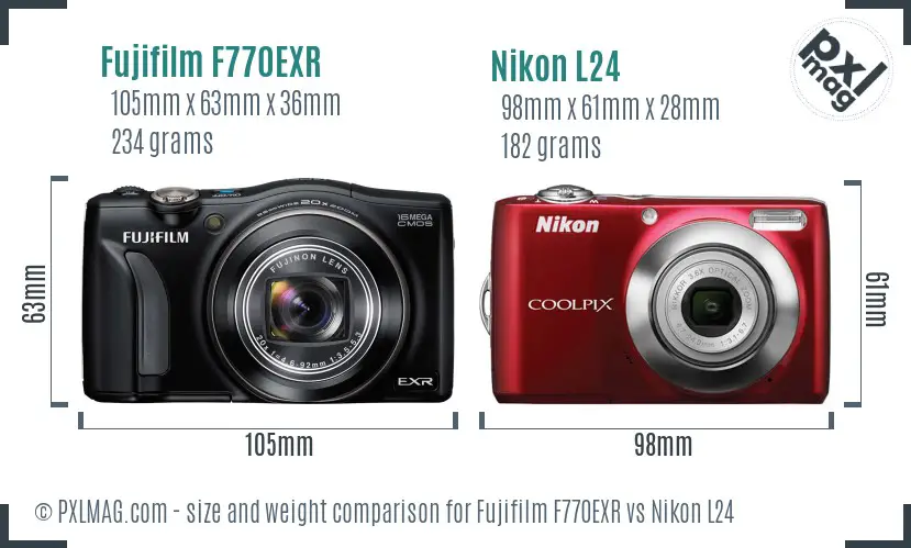 Fujifilm F770EXR vs Nikon L24 size comparison