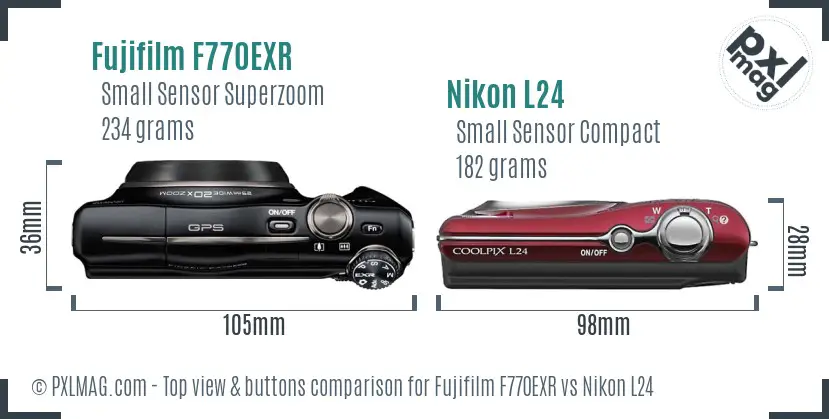 Fujifilm F770EXR vs Nikon L24 top view buttons comparison