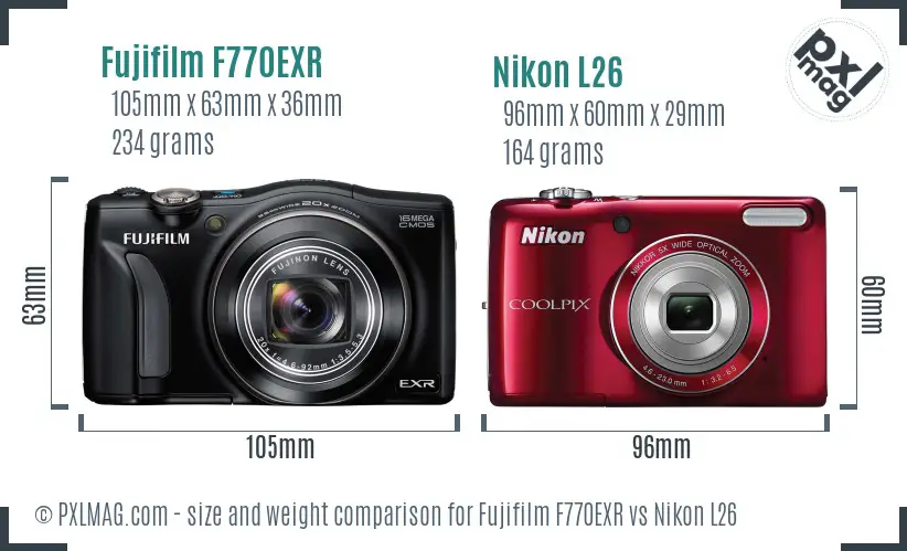 Fujifilm F770EXR vs Nikon L26 size comparison